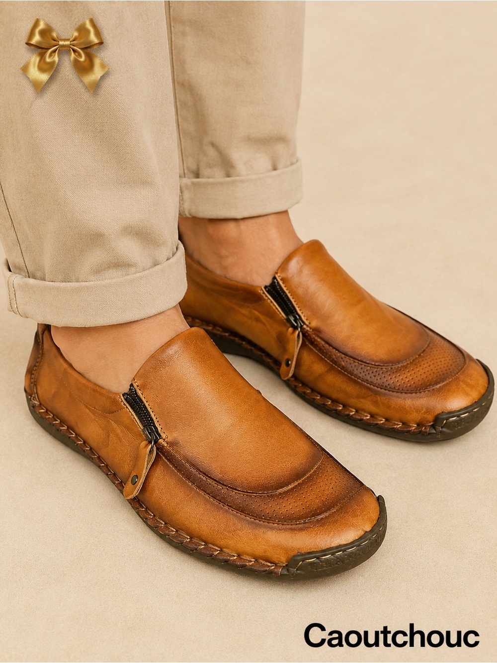 Caoutchouc Brown Leather Driving Shoes for Men 14.5